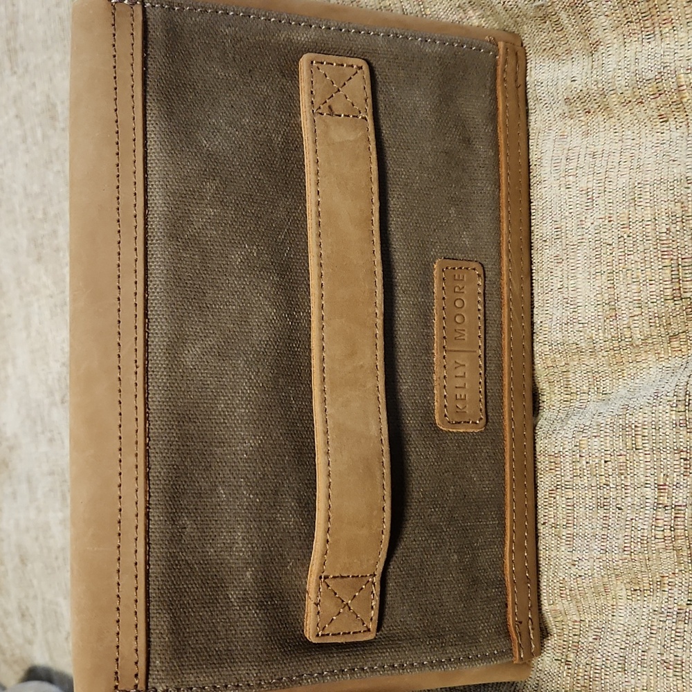 New Kelly Moore Gadget Clutch Tech Organizer Wallet Canvas Leather Hand Strap